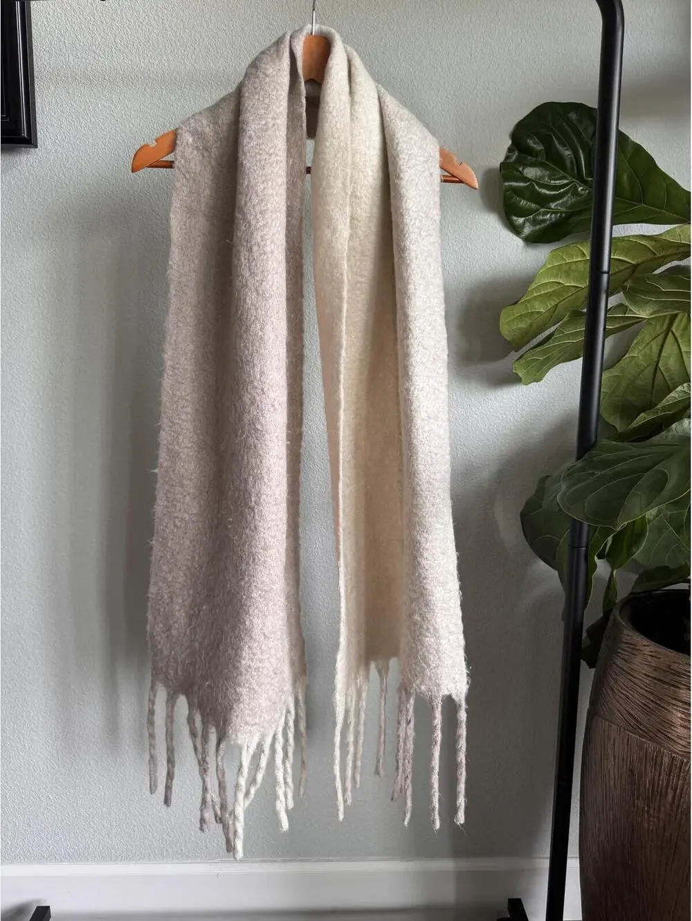 ASOS DESIGN Beige Two Tone Fluffy Tassel Scarf Oversized Winter Wrap One Size